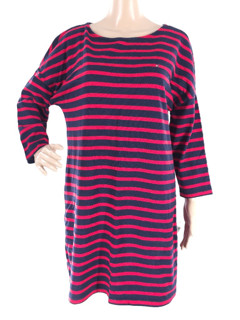 Tommy Hilfiger Women Dress Striped 100% Cotton Color Blue Red Size L - Nwt